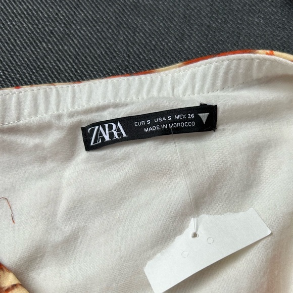NWOT Zara Printed Drape Crop Top Square Neck Orange Floral Sz small. - Picture 6 of 6